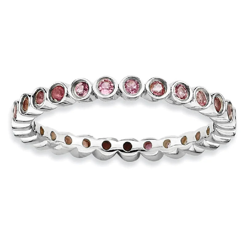 Shop Dazzling Jewelry At The Best Prices Sterling Silver Stackable Bezel Set Pink Tourmaline 2.25mm Band