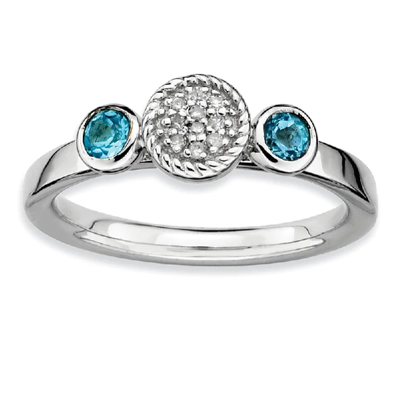 Jewelry Flash Sale – Stylish Designs At Unbeatable Rates Sterling Silver Stackable Blue Topaz & .05 Ctw HI/I3 Diamond Ring