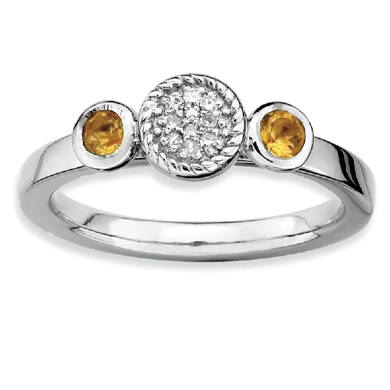 Premium Jewelry Now Available At Special Discounts Sterling Silver Stackable Citrine & .05 Ctw HI/I3 Diamond Ring