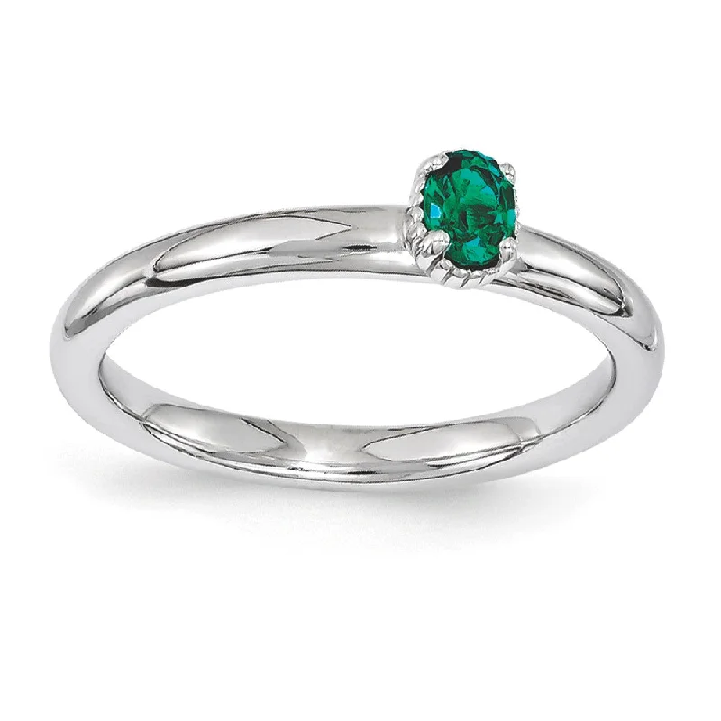 Jewelry Deals That Outshine The Rest Sterling Silver Stackable Created Emerald Oval Single Stone Ring