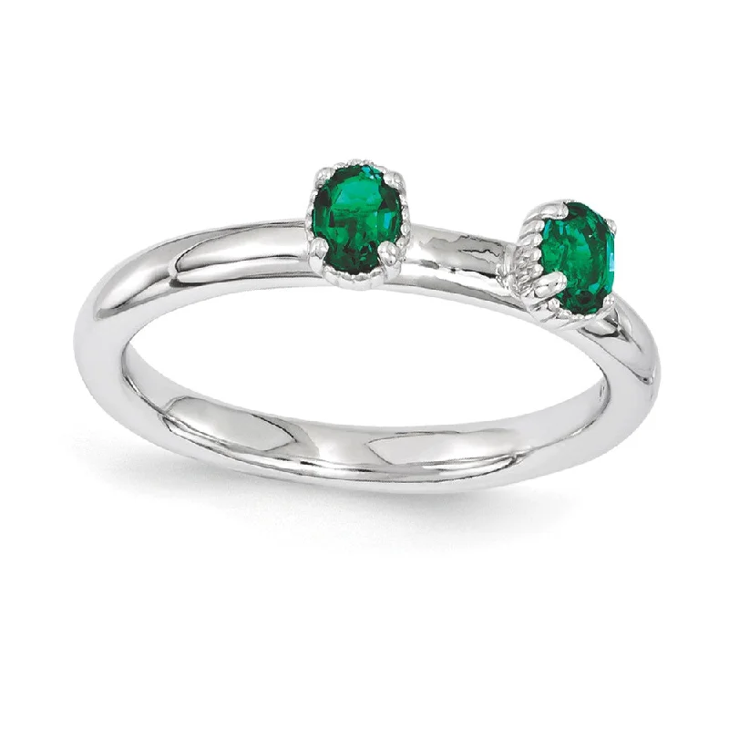Trending Jewelry Now Available At Exclusive Prices Sterling Silver Stackable Created Emerald Oval Two Stone Ring