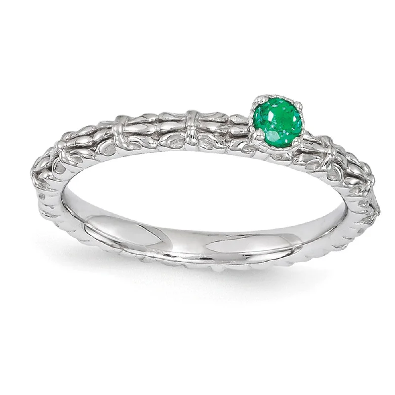Timeless Elegance At Unbelievable Discounts Sterling Silver Stackable Created Emerald Round Single Stone Ring