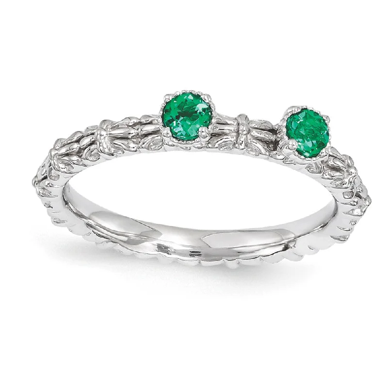Eco-Friendly Sustainable Jewelry For Conscious Buyers Sterling Silver Stackable Created Emerald Round Two Stone Ring