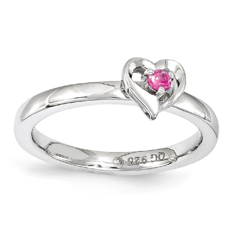 Trending Jewelry Styles Now At Limited-Time Discounts Sterling Silver Stackable Created Pink Sapphire 6mm Heart Ring