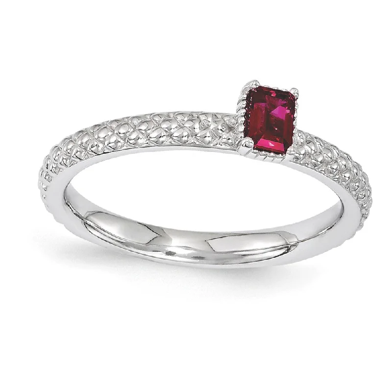 Shop Trending Jewelry With Exclusive Savings Sterling Silver Stackable Created Ruby Octagon Solitaire Ring
