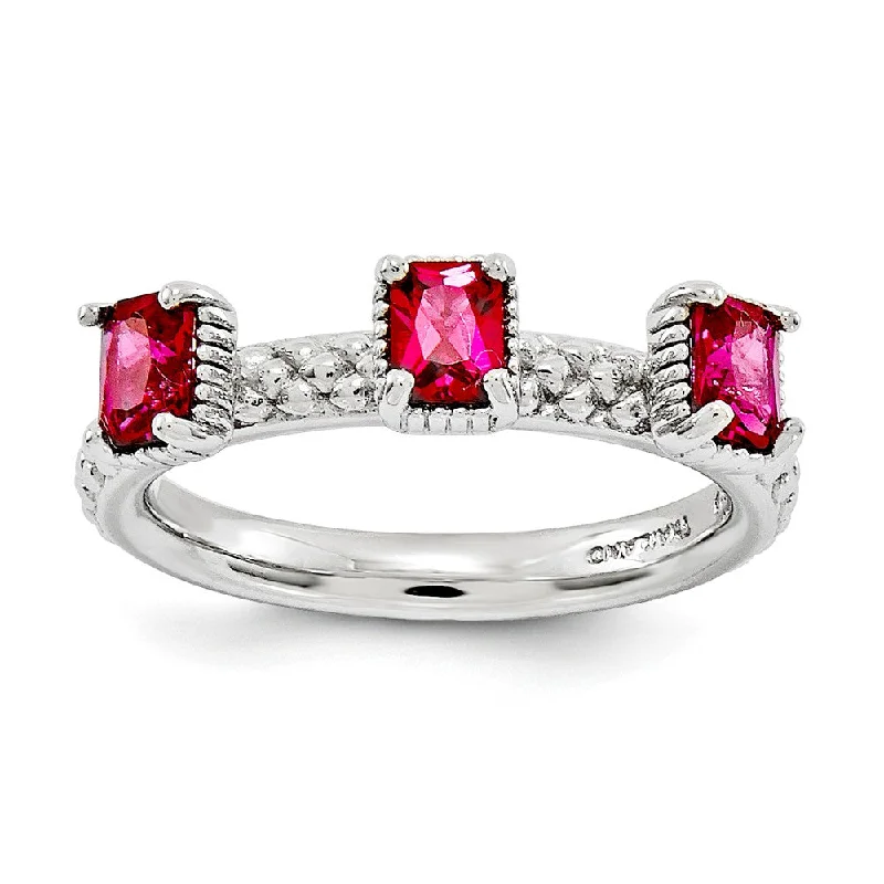 Versatile Layering Jewelry For Effortless Chic Sterling Silver Stackable Created Ruby Octagon Three Stone Ring
