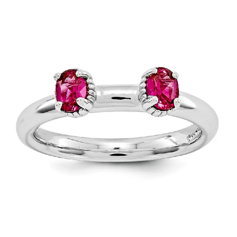 Exclusive Online Discounts On Stylish Jewelry Sterling Silver Stackable Created Ruby Oval Two Stone Ring