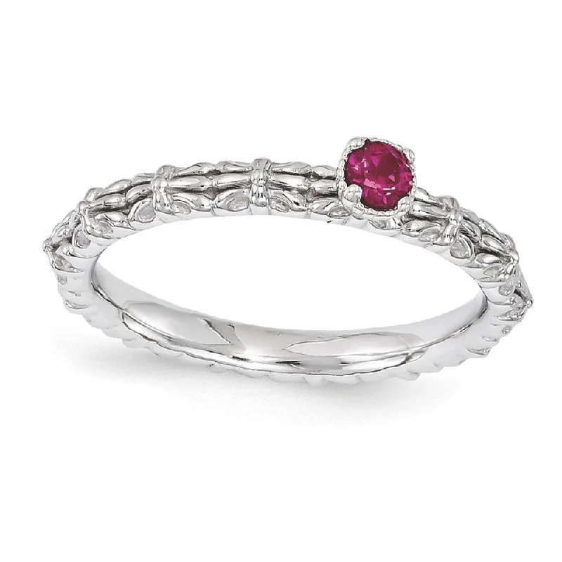 Seasonal Jewelry Sale – Upgrade Your Style Today Sterling Silver Stackable Created Ruby Round Single Stone Ring