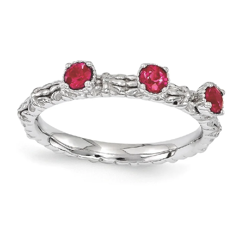 Limited-Time Jewelry Sale – Elegant Styles At Less Sterling Silver Stackable Created Ruby Round Three Stone Ring