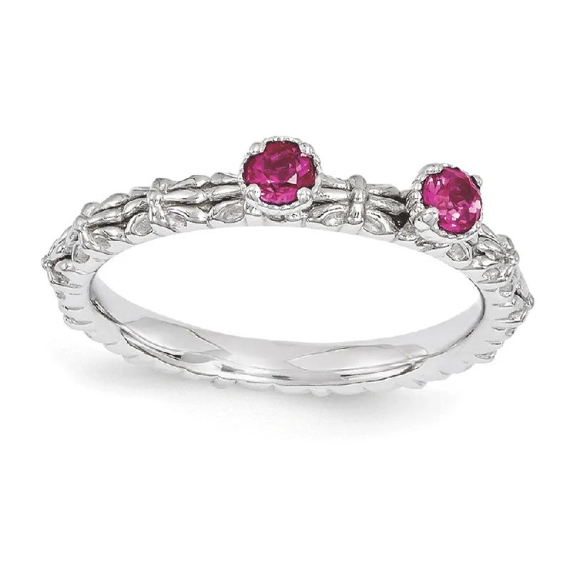Affordable Glamour – Premium Jewelry At Special Prices Sterling Silver Stackable Created Ruby Round Two Stone Ring