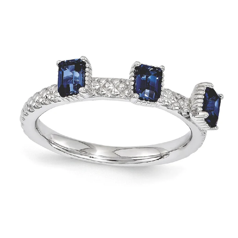 Exclusive Jewelry Discounts – Shop Now For Savings Sterling Silver Stackable Created Sapphire Octagon 3 Stone Ring