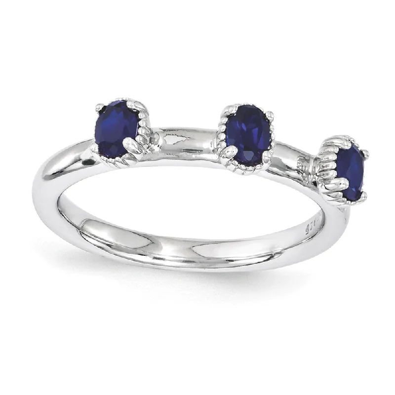 Get The Best Deals On Timeless Jewelry Pieces Sterling Silver Stackable Created Sapphire Oval Three Stone Ring