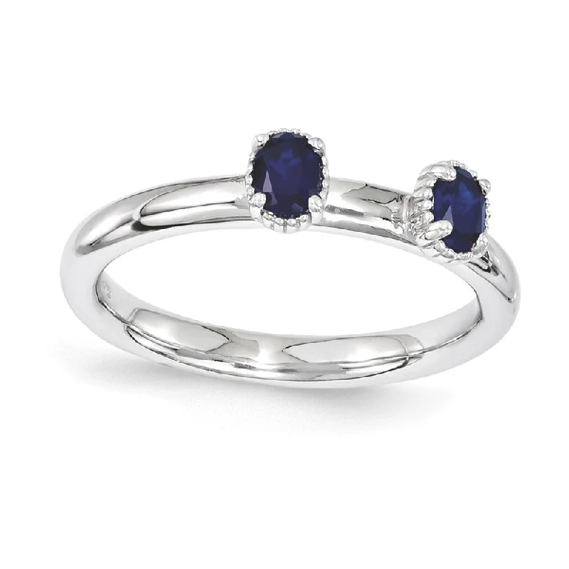 Dazzle With Discounts – Shop Jewelry On Sale Sterling Silver Stackable Created Sapphire Oval Two Stone Ring