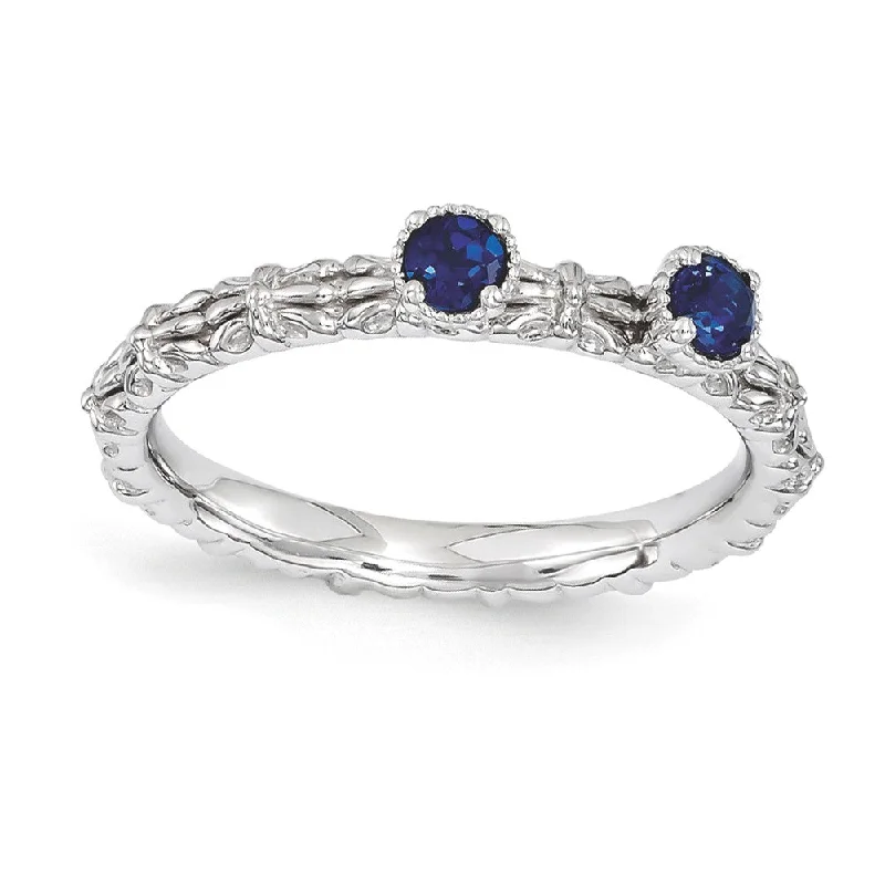 Buy More, Save More On Stunning Jewelry Pieces Sterling Silver Stackable Created Sapphire Round Two Stone Ring