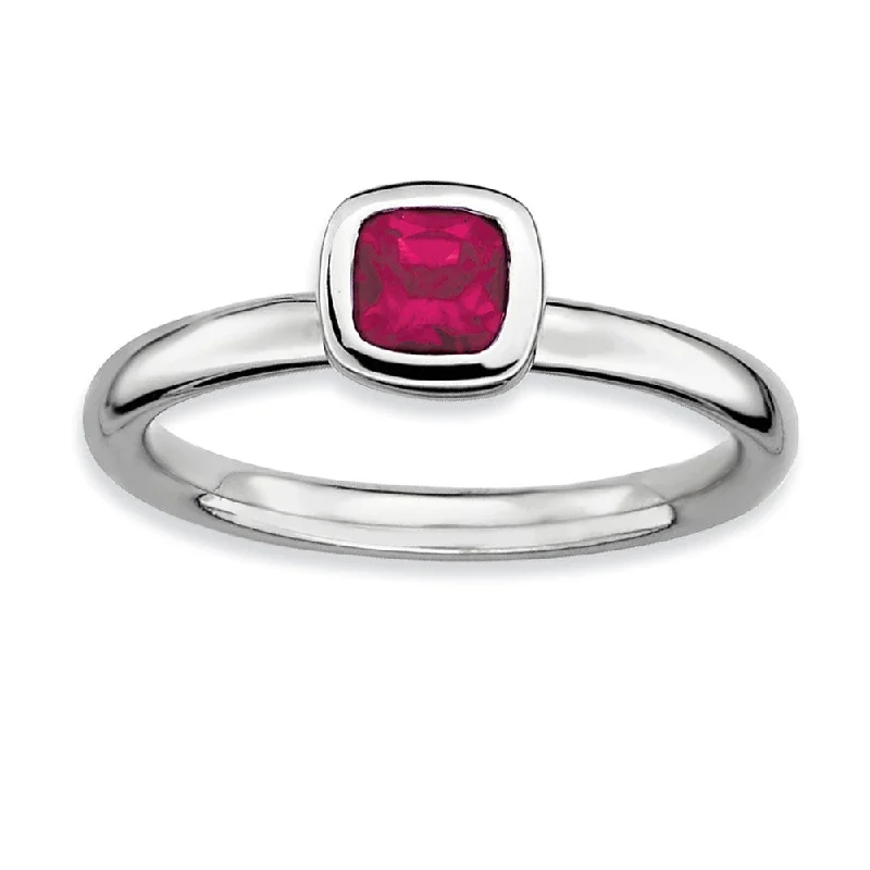 The Ultimate Jewelry Sale – Shop Premium Styles Sterling Silver Stackable Cushion Cut Created Ruby Solitaire Ring