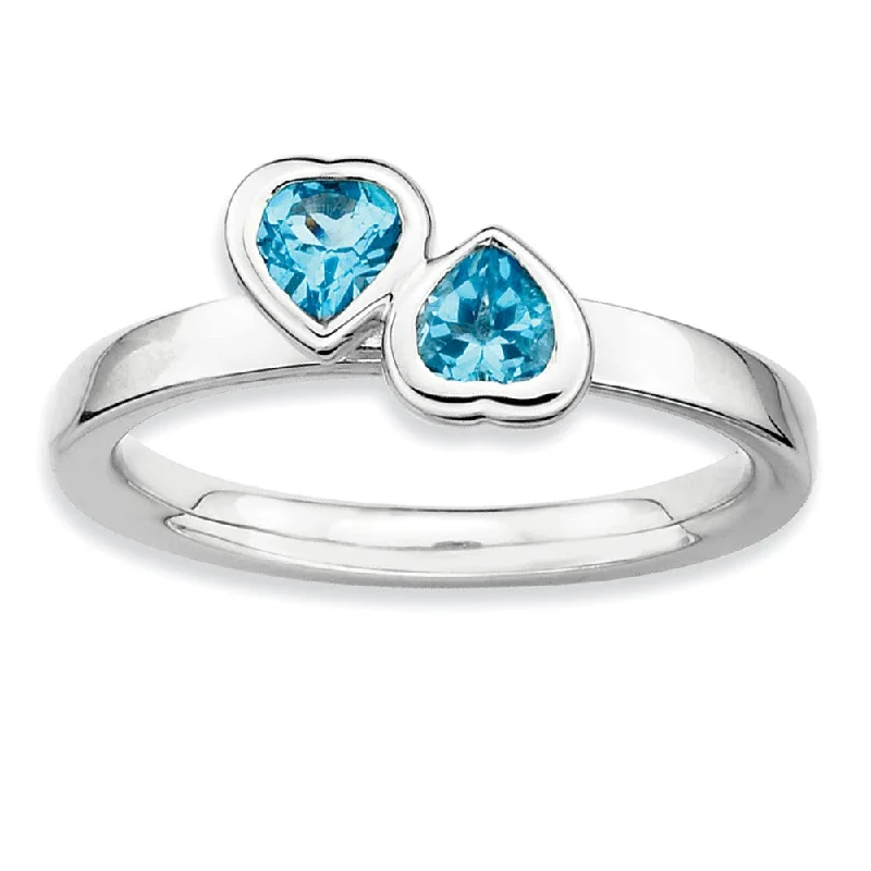 Flash Deals On Fine Jewelry – Shop Before It's Gone Sterling Silver Stackable Double Heart Blue Topaz Ring