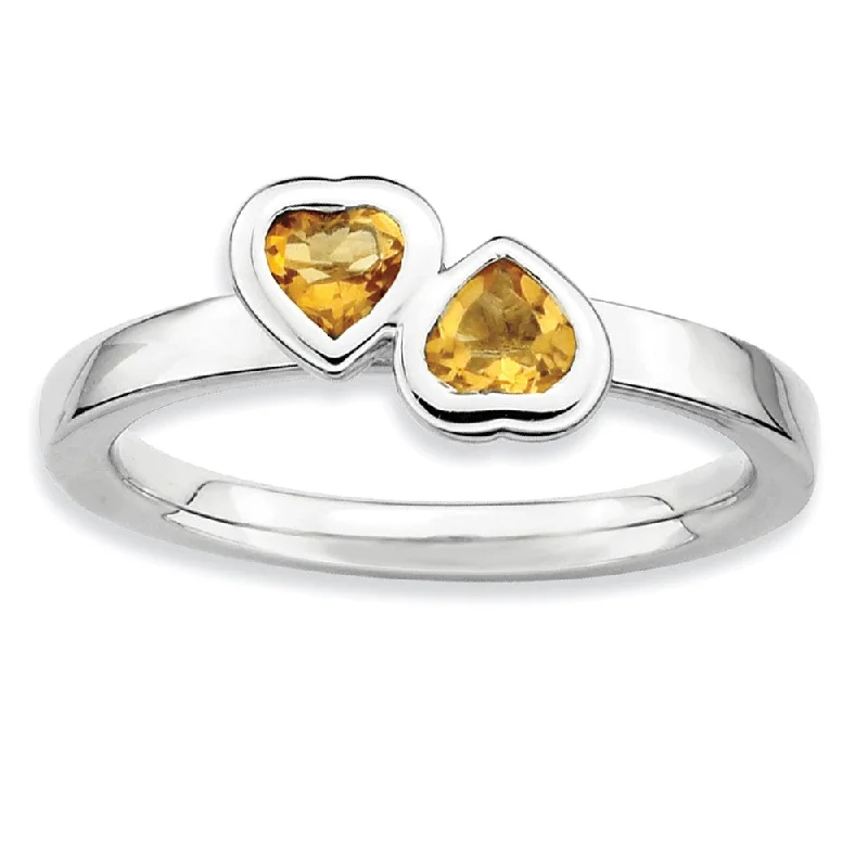 Dainty And Elegant Jewelry Now At Reduced Prices Sterling Silver Stackable Double Heart Citrine Ring