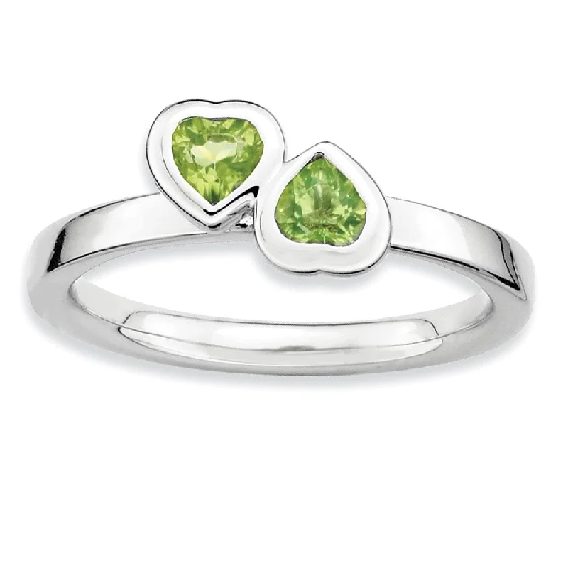Timeless Beauty, Unbeatable Deals – Jewelry Sale On Sterling Silver Stackable Double Heart Peridot Ring