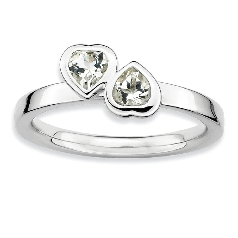 Final Call – Shop Exquisite Jewelry Before It's Gone Sterling Silver Stackable Double Heart White Topaz Ring
