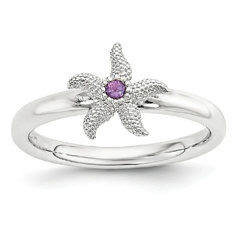 Exclusive Jewelry Sale – Shine For Less Sterling Silver Stackable Expressions Amethyst 10mm Starfish Ring