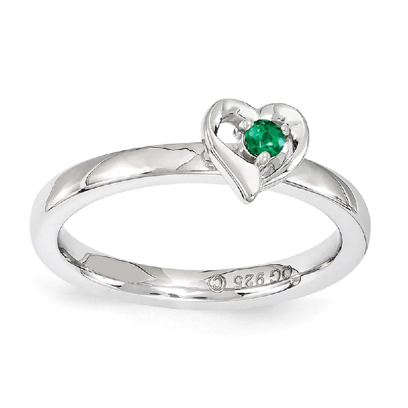 Timeless Beauty, Unbeatable Deals – Jewelry Sale On Sterling Silver Stackable Expressions Created Emerald 6mm Heart Ring