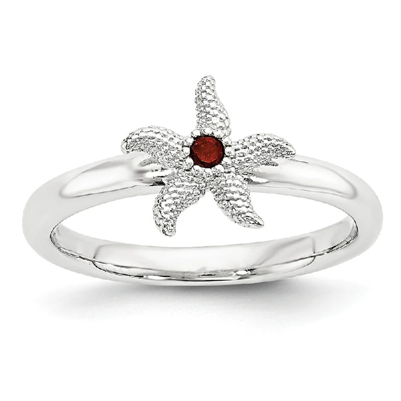 Handcrafted Jewelry Sale – Unique Designs At Low Prices Sterling Silver Stackable Expressions Garnet 10mm Starfish Ring