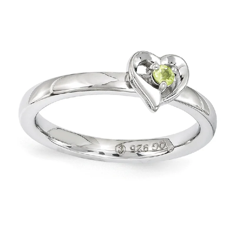 Exclusive Jewelry Offers – Sparkle For Less Sterling Silver Stackable Expressions Peridot 6mm Heart Ring