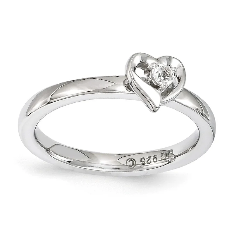 Elegant Jewelry, Exclusive Prices – Shop Now Sterling Silver Stackable Expressions White Topaz 6mm Heart Ring