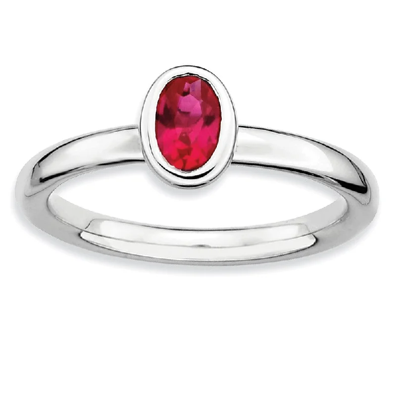 Make Your Outfit Shine With Discounted Jewelry Sterling Silver Stackable Oval Created Ruby Solitaire Ring