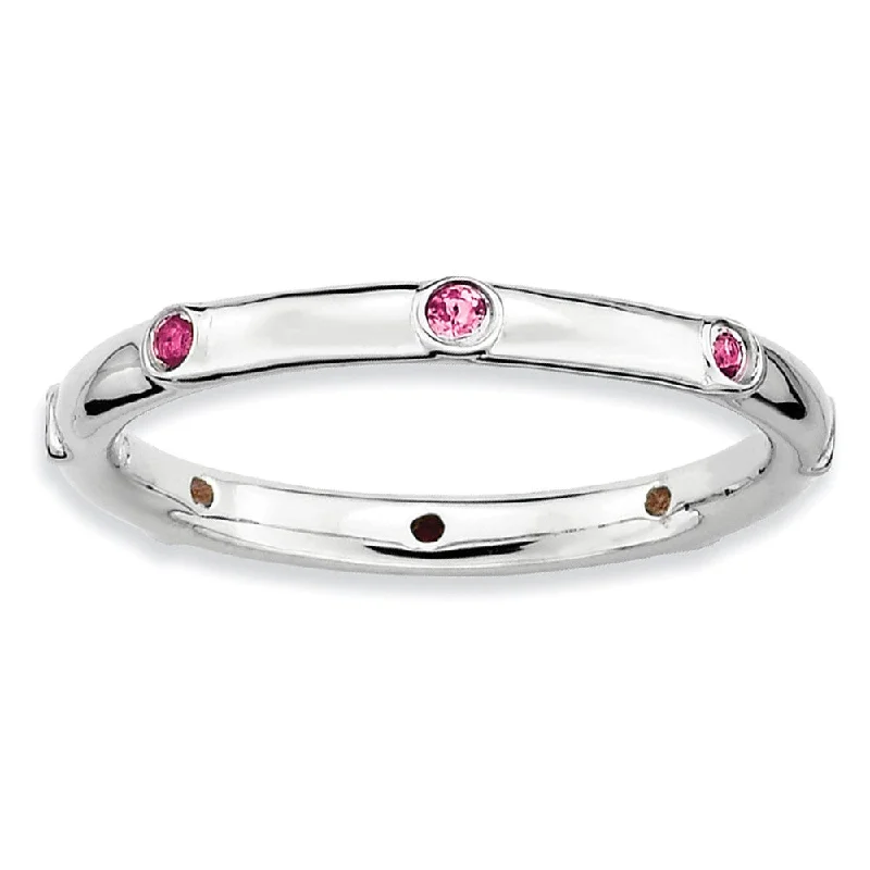 Luxury Jewelry At Unbeatable Discounts Sterling Silver Stackable Pink Tourmaline Accent 2.25mm Band