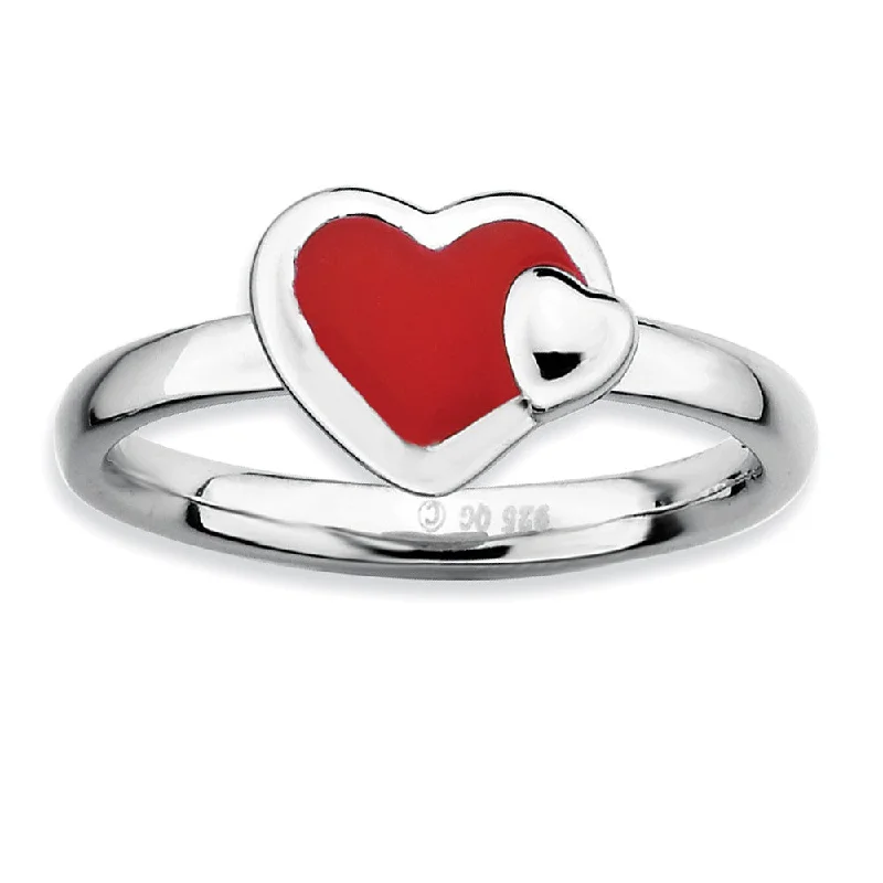 Breathtaking Jewelry At Limited-Time Savings Sterling Silver Stackable Red Enameled Heart Ring