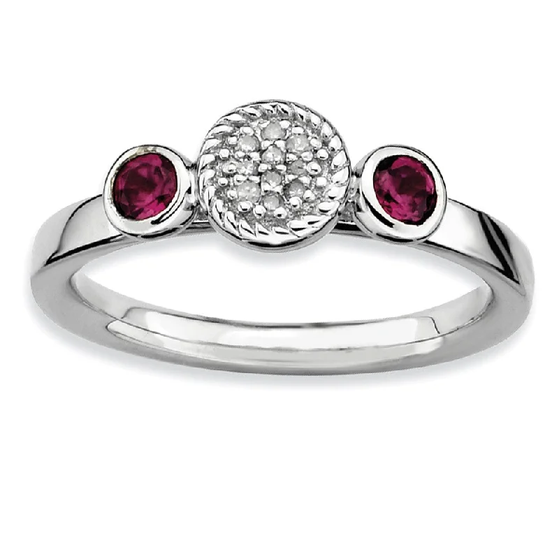 Limited-Stock Jewelry Sale – Once It's Gone, It's Gone Sterling Silver Stackable Rhodolite Garnet & .05Ctw HI/I3 Diamond Ring