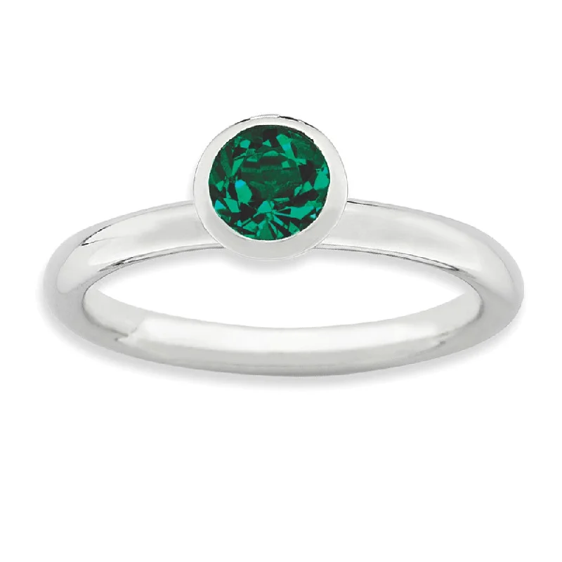 High-End Sparkle, Low-End Prices – Jewelry Sale Live Sterling Silver w/5mm Green Crystals High Profile Stack Ring
