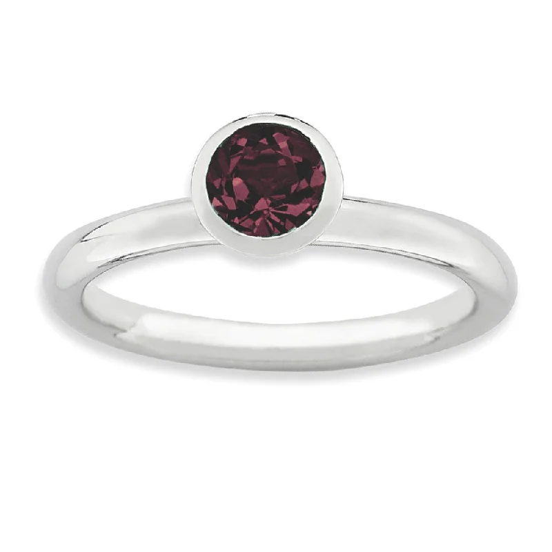 Chic, Trendy, And Affordable Jewelry Sale Sterling Silver with 5mm Purple-Red Crystals Stackable Ring