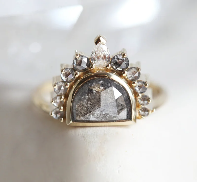 Sunrise Salt And Pepper Diamond Ring With Crown