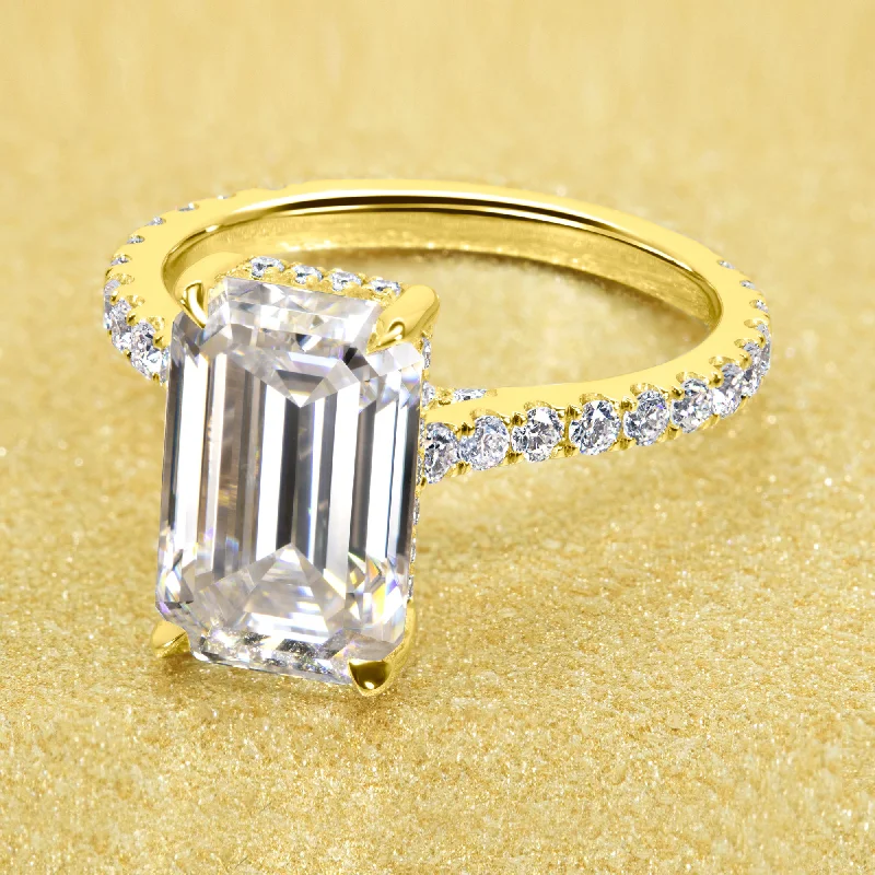 The Emilia, 3.5ct Elongated Emerald-cut Cathedral Hidden Halo Ring