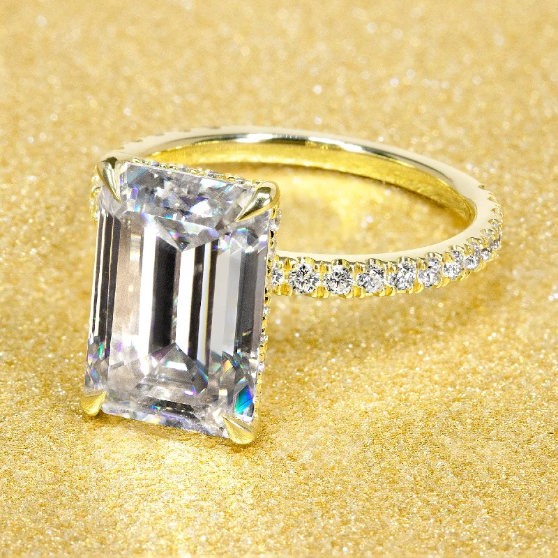 The Selina, 5.5ct Elongated Emerald-cut Hidden Halo Ring