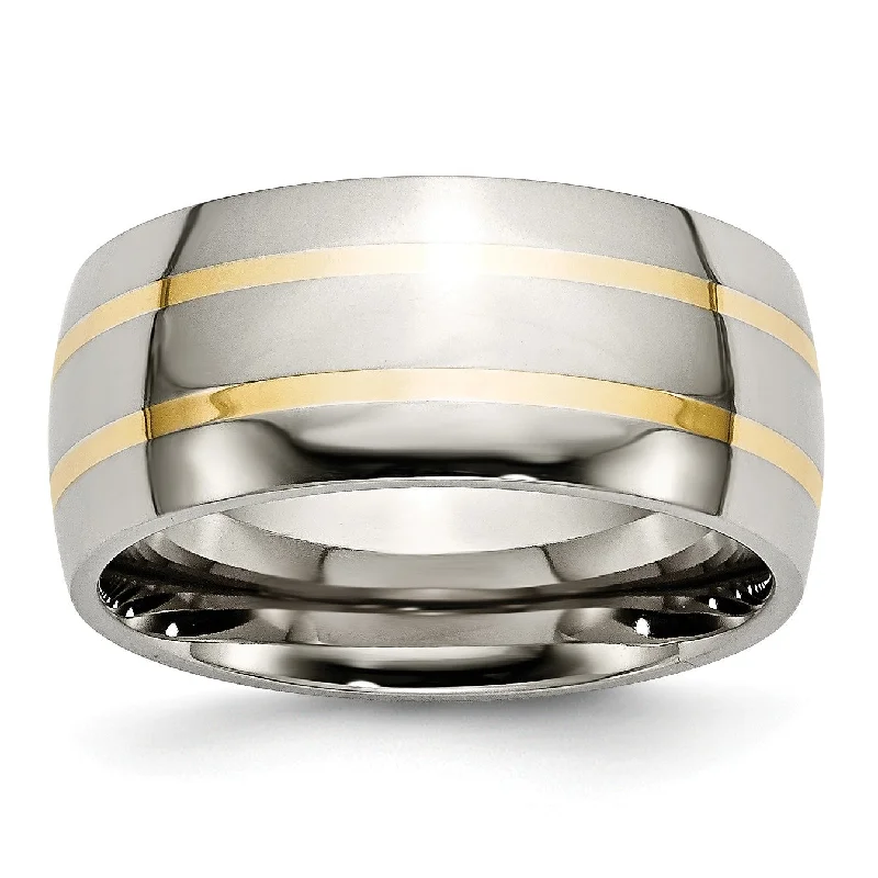 Titanium 14k Yellow Inlay 10mm Polished Band