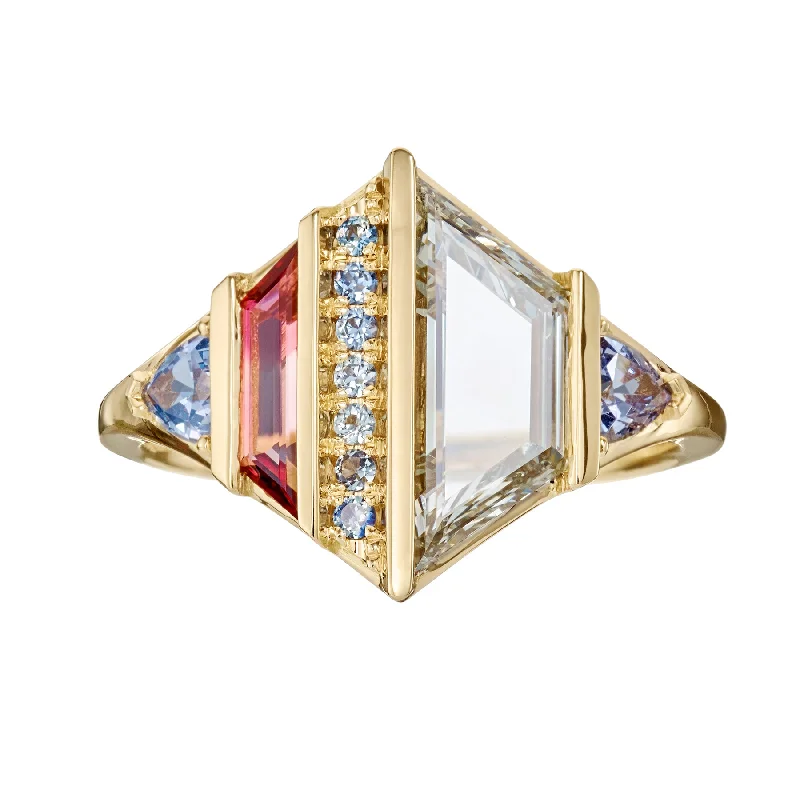 Trine OOAK Diamond Bicolor Tourmaline Spinel & Sapphire Statement Ring