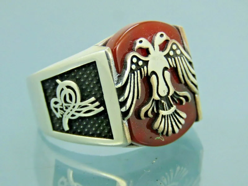 Turkish Handmade Jewelry 925 Sterling Silver Agate Stone Mens Rings