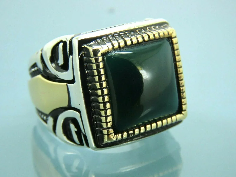 Turkish Handmade Jewelry 925 Sterling Silver Agate Stone Mens Rings