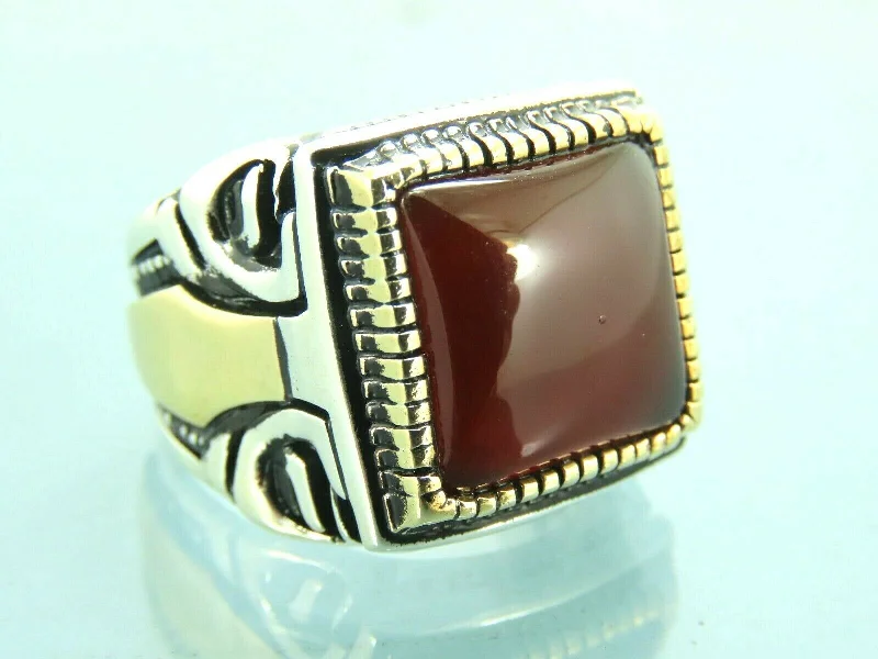 Turkish Handmade Jewelry 925 Sterling Silver Agate Stone Mens Rings