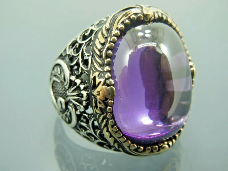 Turkish Handmade Jewelry 925 Sterling Silver Amethyst Stone Men's Rings