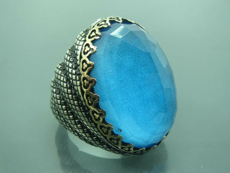 Bohemian-Inspired Jewelry For Free-Spirited Fashion Turkish Handmade Jewelry 925 Sterling Silver Aquamarine Stone Mens Rings