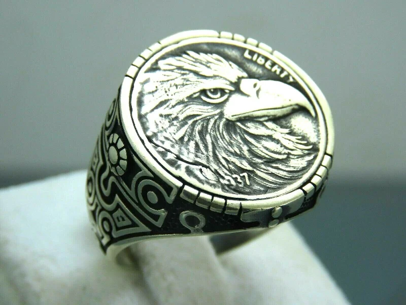 Turkish Handmade Jewelry 925 Sterling Silver Eagle Design Mens Rings