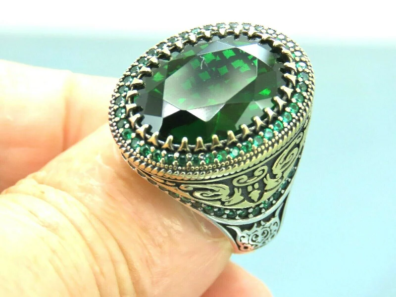 Personalized Engraved Jewelry For Meaningful Gifts Turkish Handmade Jewelry 925 Sterling Silver Emerald Stone Mens Rings