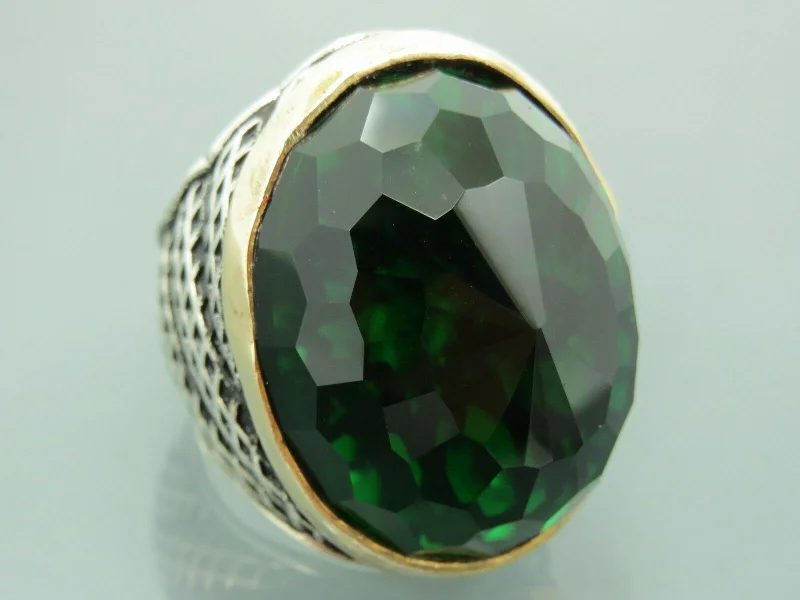 Turkish Handmade Jewelry 925 Sterling Silver Emerald Stone Mens Rings