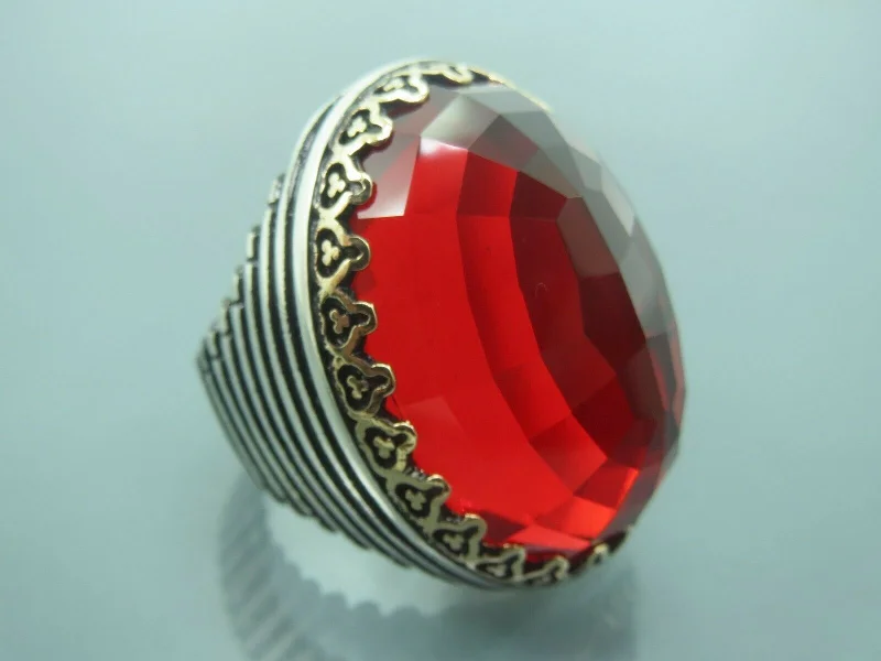 Eco-Friendly Sustainable Jewelry For Conscious Buyers Turkish Handmade Jewelry 925 Sterling Silver Garnet Stone Mens Rings