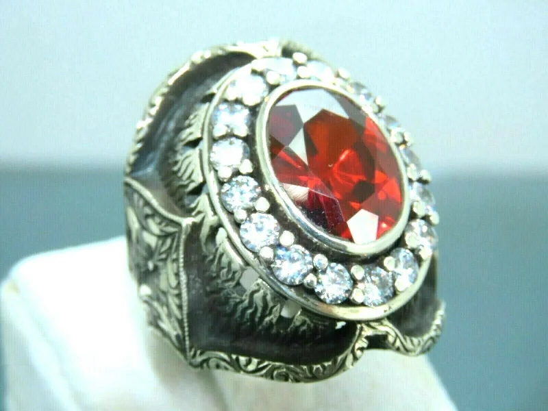 Premium Jewelry At Promotional Prices – Shine Today Turkish Handmade Jewelry 925 Sterling Silver Garnet Stone Mens Rings