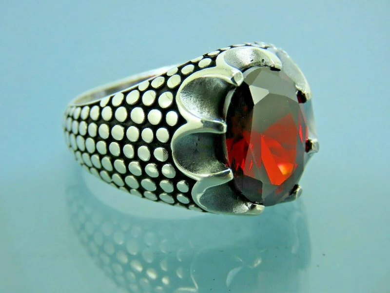 Turkish Handmade Jewelry 925 Sterling Silver Garnet Stone Mens Rings